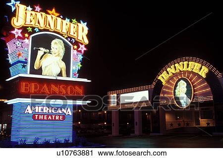 country music, music theatre, Branson, MO, Missouri, Jennifer's Americana Music Theater illuminated at night with neon lights in Branson. View Large Photo Image Stock Image - country music, music theatre, Branson, MO, Missouri, Jennifer's Americana Music Theater illuminated at night with neon lights in Branson.. Fotosearch