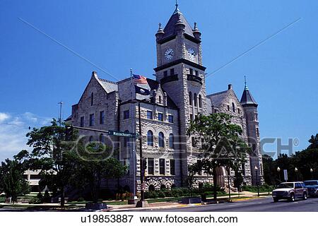 Stock Photo -  courthouse, Lawrence, KS, Kansas, Douglas County Courthouse a Romanesque style building in downtown Lawrence.. Fotosearch