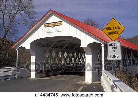 Stock Photography -  covered bridge, Ashuelot, New Hampshire, NH, Ashuelot Covered Bridge ca. 1864 in Ashuelot in the autumn.. Fotosearch