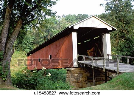 Stock Photo -  covered bridge, OH, Ohio, Rinard Covered Bridge on the Covered Bridge Scenic Byway in Southeastern Ohio.. Fotosearch