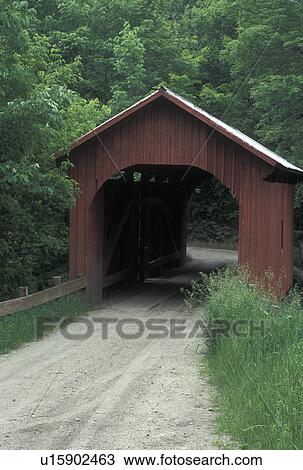 Stock Image -  covered bridge, spring, Northfield Falls, VT, Vermont, Slaughter House Covered Bridge in the spring in Northfield Falls.. Fotosearch