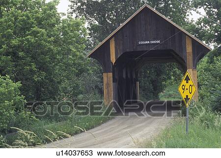 Stock Image -  covered bridge, Vermont, VT, Coburn Covered Bridge, ca. 1851, in East Montpelier.. Fotosearch