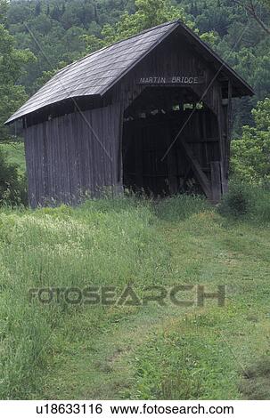 Stock Photograph -  covered bridge, Vermont, VT, Martin Covered Bridge in Plainfield.. Fotosearch