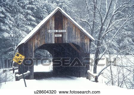 covered bridge, winter, Vermont, VT, Larkin Covered Bridge ca. 1902 in the snow in winter in Tunbridge. View Large Photo Image Stock Image - covered bridge, winter, Vermont, VT, Larkin Covered Bridge ca. 1902 in the snow in winter in Tunbridge.. Fotosearch