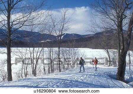 cross-country skiing, nordic ski, Stowe, winter, snow, Vermont, A couple cross-country skiing on the Recreational Path on a sunny day in winter at Stowe Ski Mountain Resort in Stowe in Lamoille County in the state of Vermont. View Large Photo Image Picture - cross-country skiing, nordic ski, Stowe, winter, snow, Vermont, A couple cross-country skiing on the Recreational Path on a sunny day in winter at Stowe Ski Mountain Resort in Stowe in Lamoille County in the state of Vermont. . Fotosearch