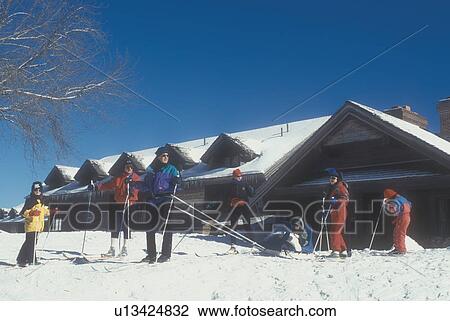 Stock Image -  cross-country skiing, Stowe, Vermont, VT, TFL, A family cross-country skiing at the Trapp Family Lodge in Stowe.. Fotosearch