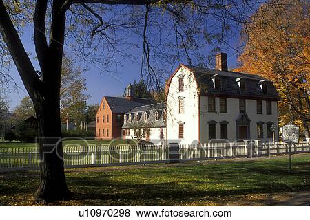 Stock Photo -  Deerfield, Massachusetts, MA, The Berkshires, Dwight House in Historic Deerfield in the autumn.. Fotosearch