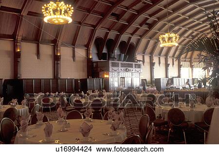 Picture -  dining room, hotel, Coronado, California, CA, Interior of the dining room at the Hotel Del Coronado in Coronado.. Fotosearch