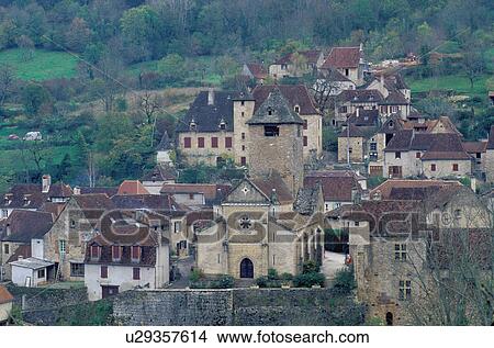 Dordogne, Perigord, Lot, France, Midi-Pyrenees, Autoire, Europe, Scenic view of the medieval village of Autoire. View Large Photo Image Picture - Dordogne, Perigord, Lot, France, Midi-Pyrenees, Autoire, Europe, Scenic view of the medieval village of Autoire.. Fotosearch
