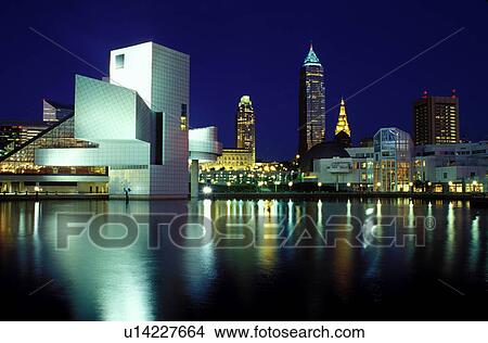 downtown skyline, Cleveland, OH, Ohio, Rock and Roll Hall of Fame and Museum, North Coast Harbor, evening. View Large Photo Image Picture - downtown skyline, Cleveland, OH, Ohio, Rock and Roll Hall of Fame and Museum, North Coast Harbor, evening.. Fotosearch