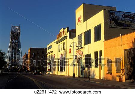 Stock Image -  Duluth, MN, Minnesota, Canal Park and Aerial Lift Bridge in Duluth.. Fotosearch