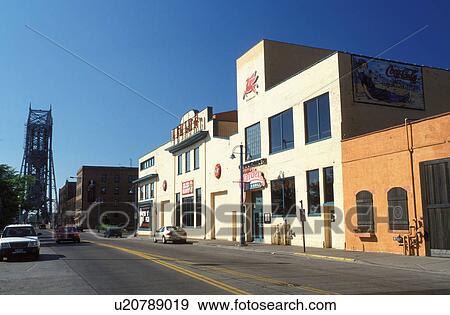 Stock Photo -  Duluth, MN, Minnesota, Canal Park and Aerial Lift Bridge in Duluth.. Fotosearch
