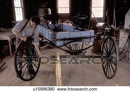 Eagle, Wisconsin, WI, Interpreter fixing a wagon in the Blacksmith Shop at Old World Wisconsin a state historic site. View Large Photo Image Stock Image - Eagle, Wisconsin, WI, Interpreter fixing a wagon in the Blacksmith Shop at Old World Wisconsin a state historic site.. Fotosearch