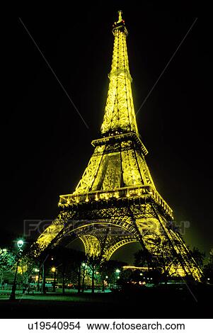 Picture -  Eiffel Tower, Paris, France, Europe, The Eiffel Tower illuminated at night in Paris.. Fotosearch