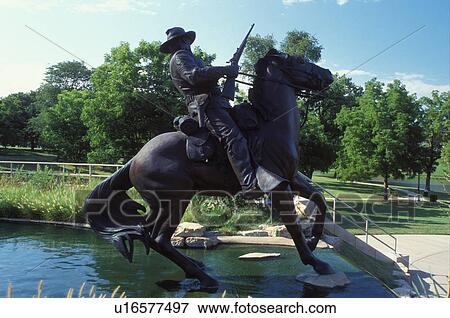 Stock Photo -  equestrian statue, Leavenworth, KS, Kansas, Buffalo Soldier Monument at Fort Leavenworth.. Fotosearch