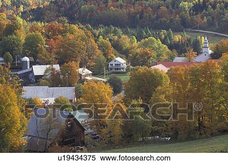 Stock Photography -  fall, East Topsham, VT, Vermont, Colorful fall foliage surrounds the village of East Topsham in the autumn.. Fotosearch