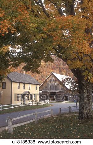 Stock Photo -  fall, historic site, Plymouth Notch, VT, Vermont, The Wilder House and Barn at the Calvin Coolidge State Historic Site in Plymouth Notch in autumn, boyhood home of the 30th president of the United States... Fotosearch