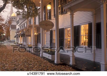fall, Manchester Village, VT, Vermont, The Equinox Village Shops illuminated in the evening in Manchester Village in autumn. View Large Photo Image Stock Image - fall, Manchester Village, VT, Vermont, The Equinox Village Shops illuminated in the evening in Manchester Village in autumn.. Fotosearch
