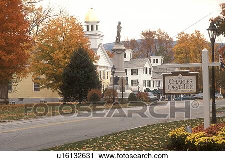 Stock Image -  fall, Manchester Village, VT, Vermont, Manchester Village in autumn.. Fotosearch