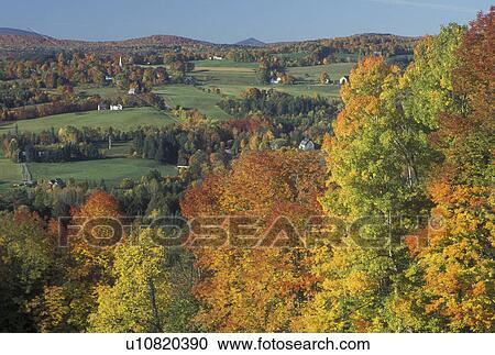 Stock Image -  fall, Peacham, VT, Vermont, Scenic view of the countryside in Peacham in the autumn. . Fotosearch