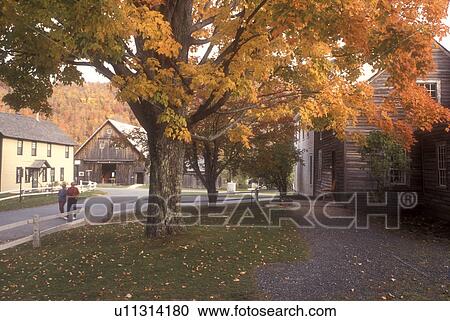 Stock Image -  fall, Plymouth Notch, VT, Vermont, The Wilder House and Barn at the Calvin Coolidge State Historic Site in Plymouth Notch in autumn, boyhood home of the 30th president of the United States... Fotosearch