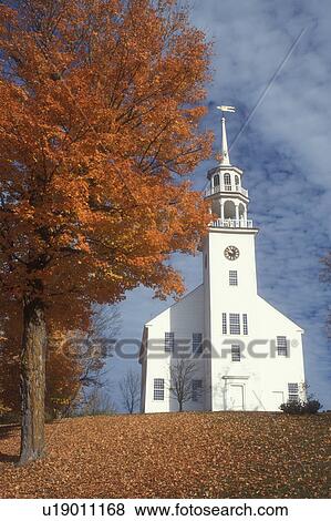 Stock Photo -  fall, Strafford, VT, Vermont, Old Meeting House, ca. 1779 in autumn.. Fotosearch