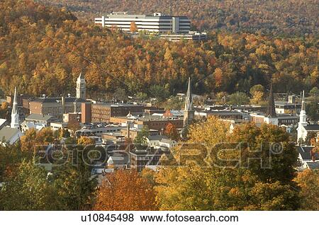 fall, town, Montpelier, VT, Vermont, Aerial view of the city of Montpelier and National Life Insurance Company building in the autumn. View Large Photo Image Stock Photo - fall, town, Montpelier, VT, Vermont, Aerial view of the city of Montpelier and National Life Insurance Company building in the autumn.. Fotosearch