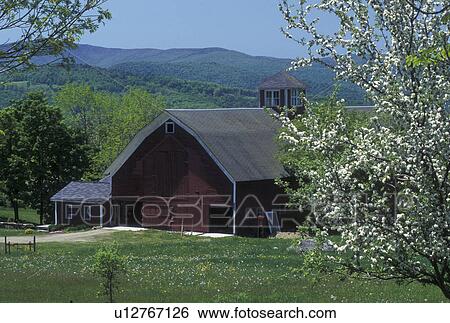 Farm Spring Barn Warren Vt Vermont Red Barn On Farm With