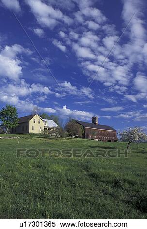 Stock Photography -  farm, spring, Barnet, VT, Vermont, Large brown barn on a farm in Barnet in the spring.. Fotosearch