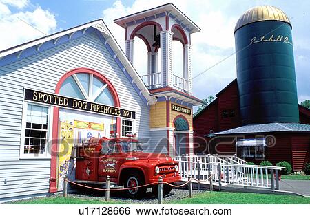 Stock Photograph -  firehouse, fire truck, fire engine, restaurant, Catskill Mountains, Mount Tremper, New York, Spotted Dog Firehouse Restaurant.. Fotosearch