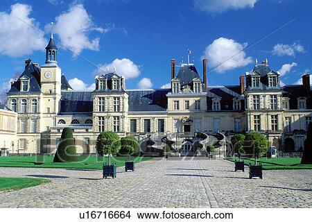 Picture -  Fontainebleau, chateau, castle, Ile de France, France, Seine-et-Marne, Europe, Chateau de Fontainebleau a 12th-century palace.. Fotosearch