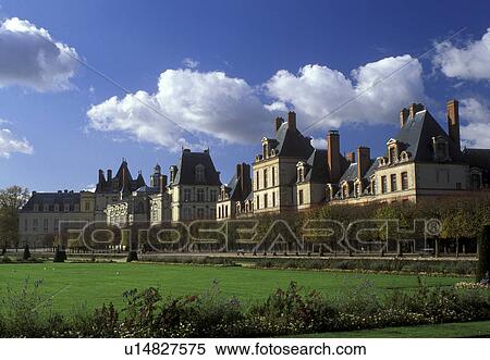 Stock Photography -  Fontainebleau, chateau, France, Seine-et-Marne, Ile de France, Europe, The gardens at Chateau de Fontainebleau a 12th-century palace.. Fotosearch