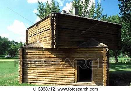 Stock Image -  fort, SD, South Dakota, Sisseton Indian Reservation, The blockhouse at Fort Sisseton State Historic Park.. Fotosearch