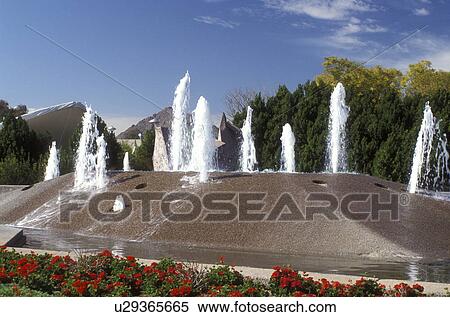 Stock Photography -  fountain, Scottsdale, Arizona, AZ, Fountain at Scottsdale Civic Center and Mall in downtown Scottsdale.. Fotosearch