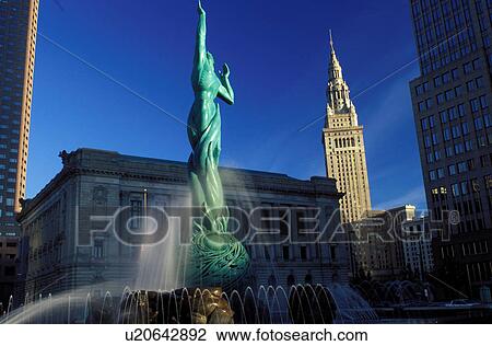 fountain, tower, Cleveland, OH, Ohio, Victory Fountain in front of the South Mall of the Terminal Tower, a Beaux-Arts skyscraper View Large Photo Image Stock Image - fountain, tower, Cleveland, OH, Ohio, Victory Fountain in front of the South Mall of the Terminal Tower, a Beaux-Arts skyscraper. Fotosearch