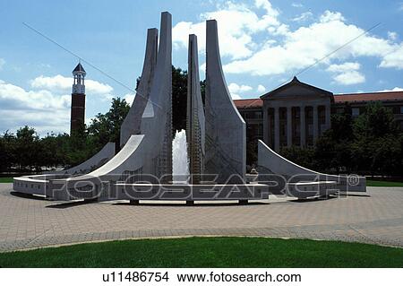 Picture -  fountain, university, Purdue University, West Lafayette, IN, college, Indiana, Fountain at Purdue Mall on the Purdue University campus.. Fotosearch