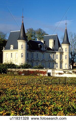 Stock Photo -  France, Bordeaux Wine Region, Gironde, Chateau Pichon-Longueville, Aquitaine, Europe, Medoc Vineyards.. Fotosearch