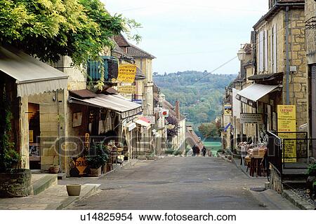 France, Perigord, Dordogne, Aquitaine, Europe, Domme, A narrow street goes through the small medieval village Domme. View Large Photo Image Picture - France, Perigord, Dordogne, Aquitaine, Europe, Domme, A narrow street goes through the small medieval village Domme. . Fotosearch