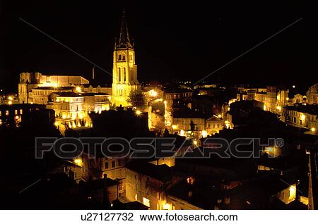 France, Saint Emilion, Bordeaux Wine Region, Gironde, Aquitaine, Europe, The medieval village of St. Emilion and Eglise Monolithe illuminated at night. View Large Photo Image Stock Image - France, Saint Emilion, Bordeaux Wine Region, Gironde, Aquitaine, Europe, The medieval village of St. Emilion and Eglise Monolithe illuminated at night.. Fotosearch