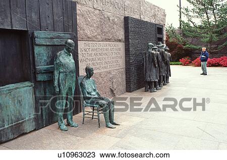 Stock Image -  Franklin D. Roosevelt Memorial, Washington, DC, District of Columbia, Sculptures depicting the Great Depression at the Franklin Delano Roosevelt Memorial.. Fotosearch