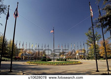 Stock Photo -  Georgia, GA, Atlanta, Flags at the Carter Presidential Center and Museum of the Jimmy Carter Library.. Fotosearch