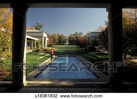 Stock Image -  Georgia, GA, Atlanta, Pool at the Carter Presidential Center and Museum of the Jimmy Carter Library.. Fotosearch