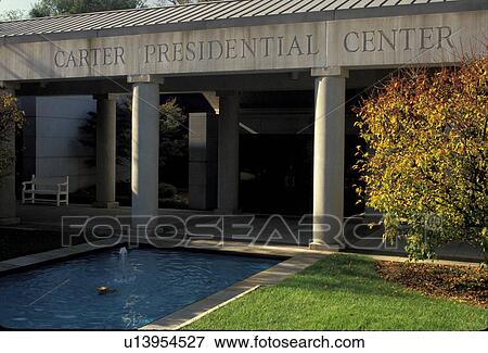 Stock Photo -  Georgia, GA, Atlanta, Pool at the Carter Presidential Center and Museum of the Jimmy Carter Library.. Fotosearch