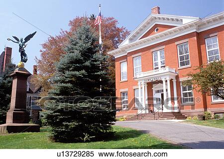 Stock Photography -  Great Barrington, Massachusetts, The Berkshires, Town Hall in Great Barrington in the spring.. Fotosearch