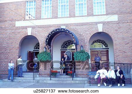 Stock Photo -  hall of fame, baseball, Cooperstown, New York, NY, Entrance to the National Baseball Hall of Fame and Museum. Home of Baseball. Fotosearch