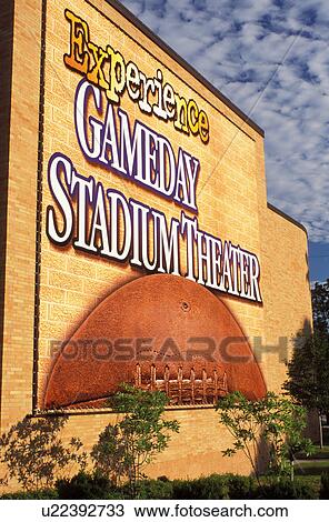 Stock Image -  hall of fame, football, Canton, OH, mural, Ohio, Pro Football Hall of Fame, Gameday Stadium Theater at the Pro Football Hall of Fame.. Fotosearch