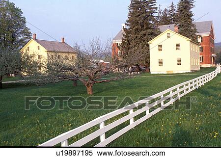 Stock Photography -  Hancock Shaker Village, shakers, Pittsfield, Massachusetts, The Berkshires, Hancock Shaker Village in Pittsfield, Massachusetts in the spring.. Fotosearch