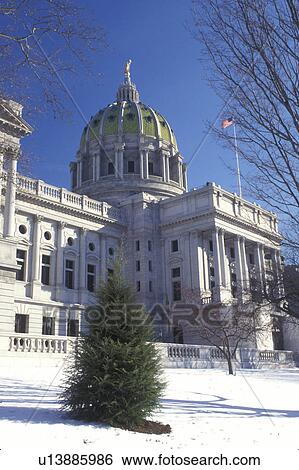 Stock Photograph -  Harrisburg, State Capitol, State House, PA, Pennsylvania, The Pennsylvania State Capitol Building in the capital city of Harrisburg in the winter.. Fotosearch