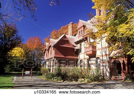 Stock Photography -  Hartford, Connecticut, CT, Katharine Seymour Day House a Library at the Harriet Beecher Stowe Center in Hartford in the autumn.. Fotosearch