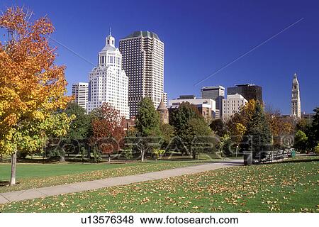 Hartford, skyline, Connecticut, CT, Downtown skyline from Bushnell Park of Hartford in the fall. View Large Photo Image Stock Photo - Hartford, skyline, Connecticut, CT, Downtown skyline from Bushnell Park of Hartford in the fall.. Fotosearch